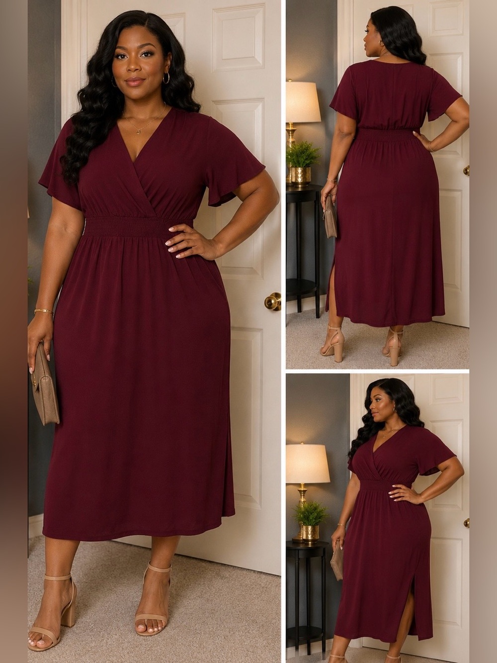 Classic Wrap Empire-Waist Midi Dress - Burgundy